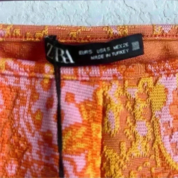 Zara Orange Pink Paisley Retro Hippie Flare Elastic Waist Pants Size S-NWT - Picture 8 of 10
